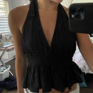 Black halter ruffled crop top